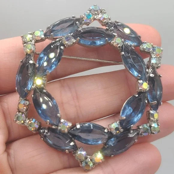 Vintage‎ Rhinestone Brooch Blue AB Open Back